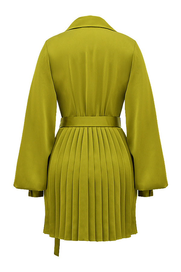 Chartreuse pleated shirt dress