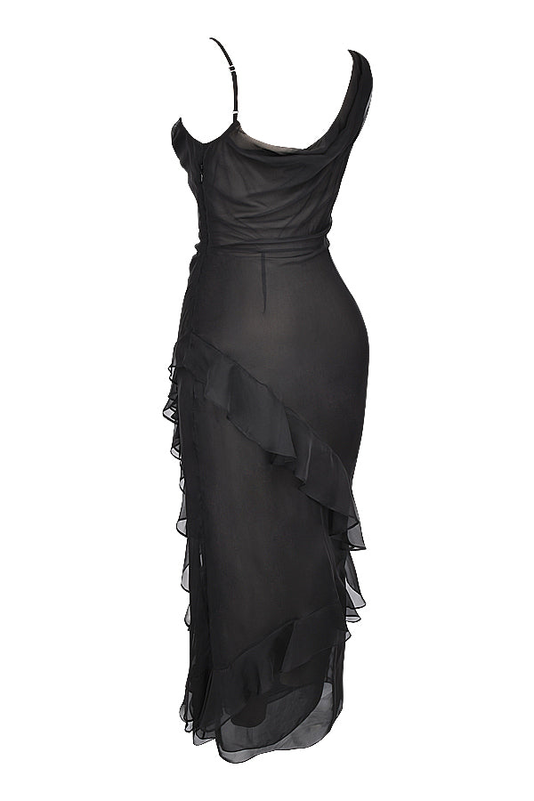 Black maxi dress with ruffles