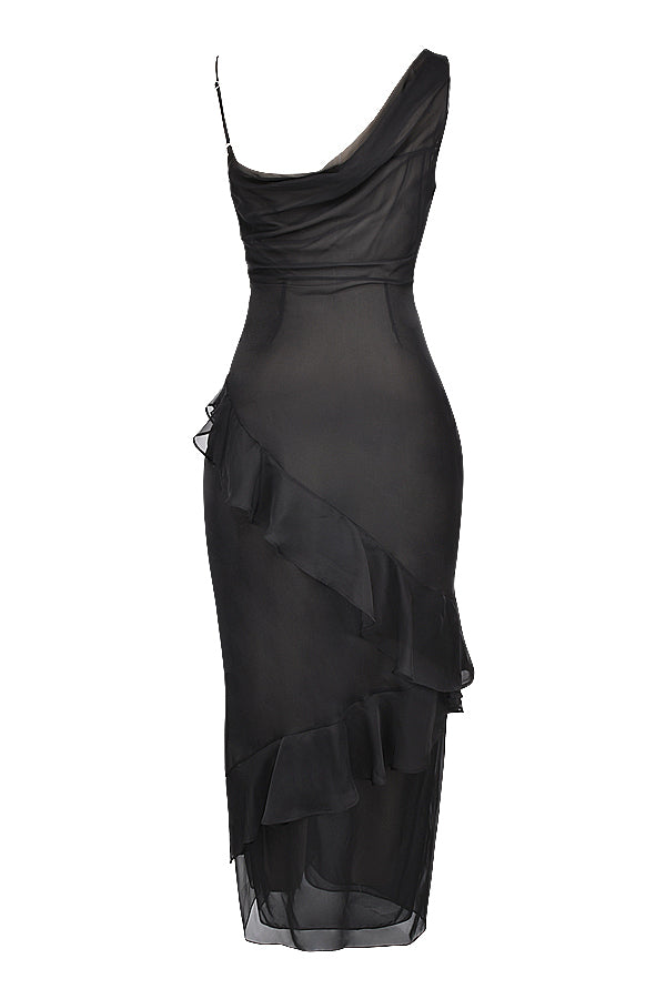 Black maxi dress with ruffles