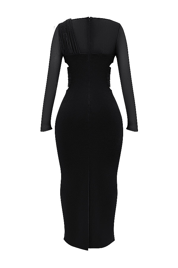 Black maxi dress with deep cut