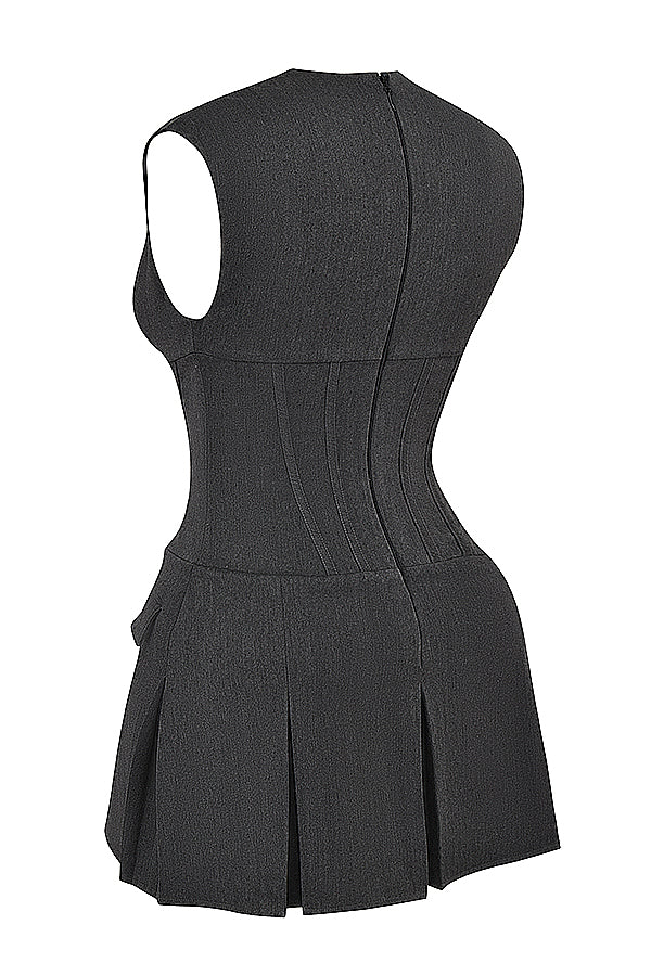 Charcoal pleated corset dress