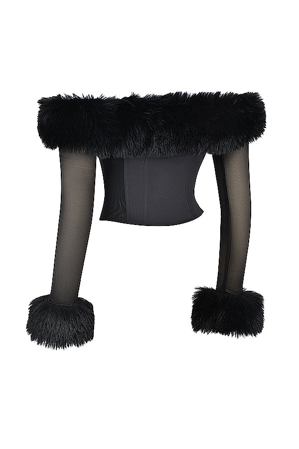 Black corset with faux fur trim