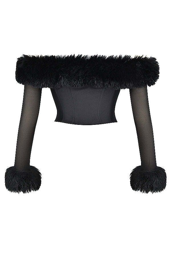 Black corset with faux fur trim