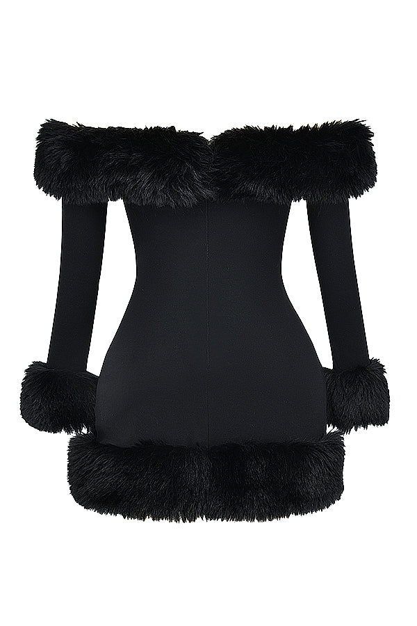 Black mini dress with fur