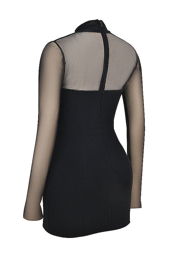 Black mini dress with deep cut neckline