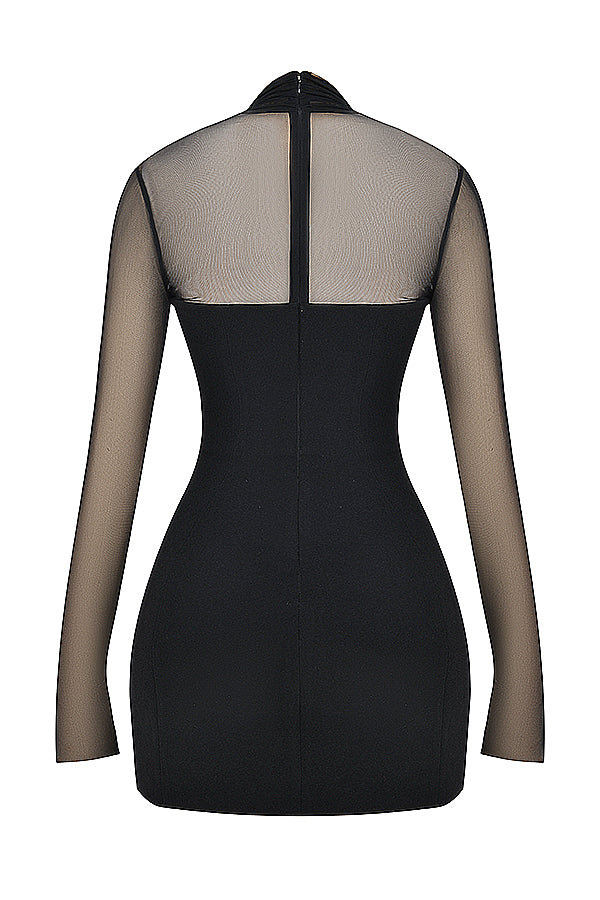 Black mini dress with deep cut neckline