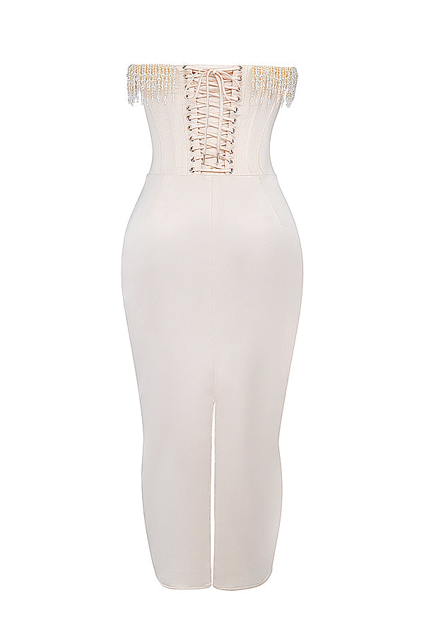 Vintage cream embellished strapless dress