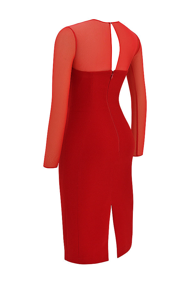 Scarlet red deep cut midi dress