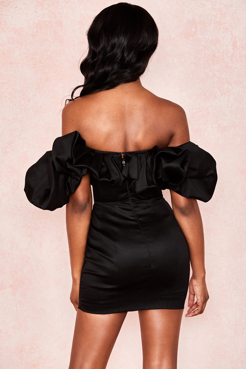 Satin strapless dress with ruffles