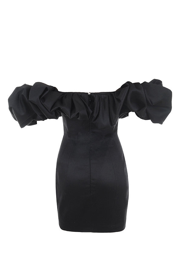 Satin strapless dress with ruffles