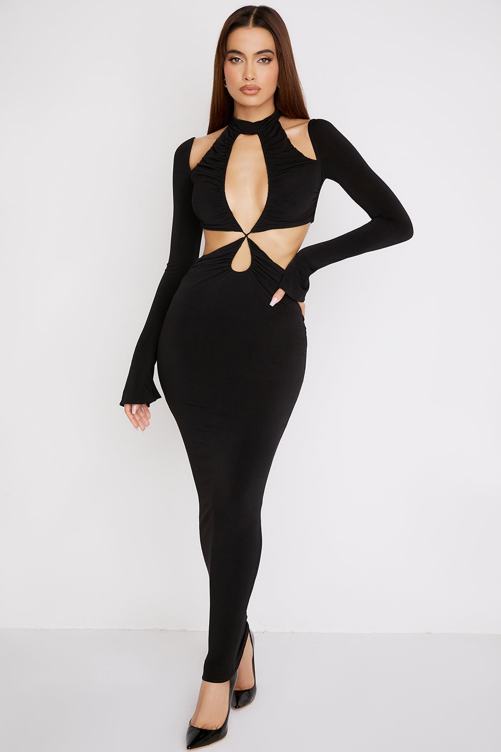 Black jersey maxi dress with cutout