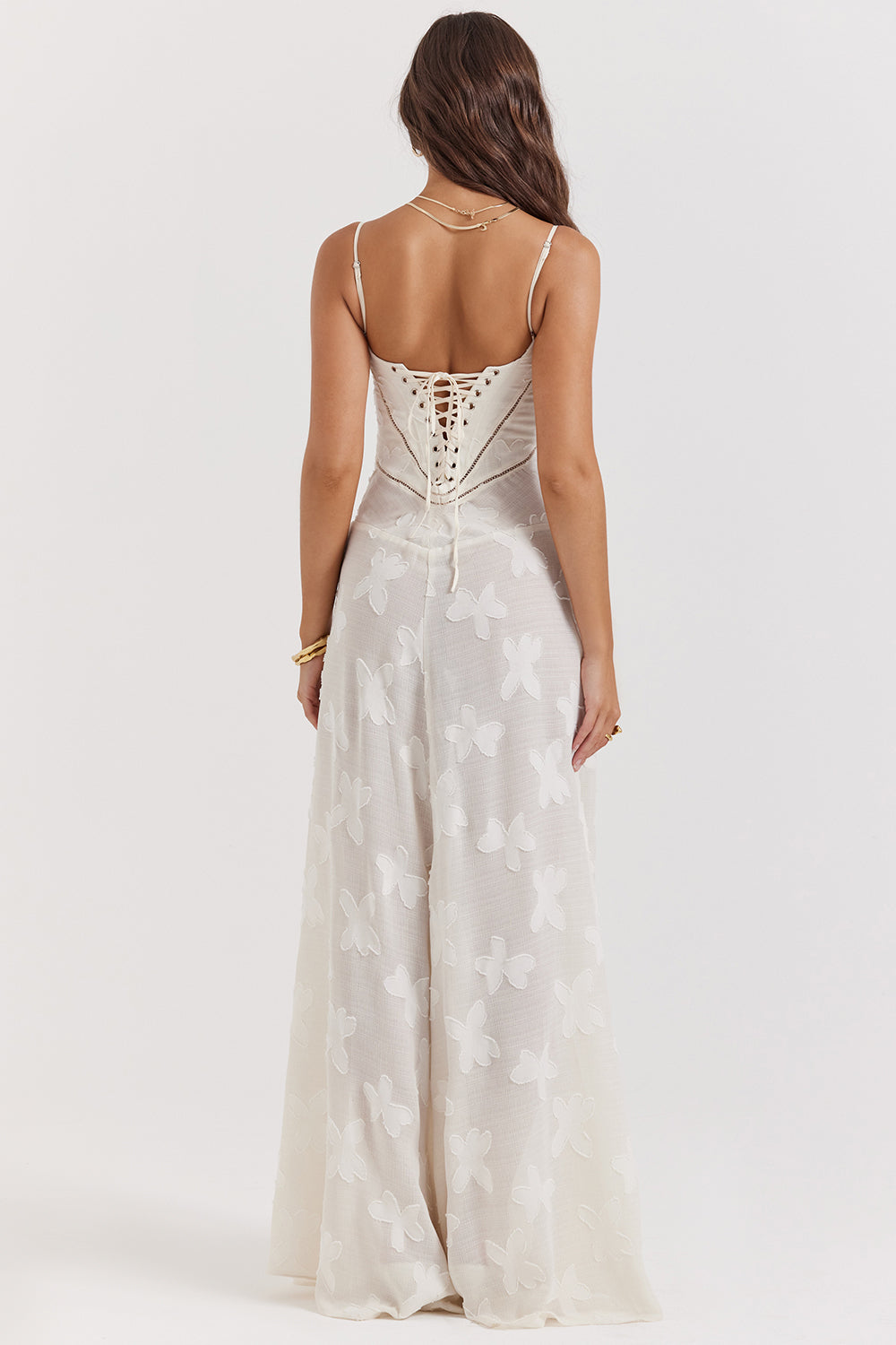 Vintage cream-colored maxi dress with lace back