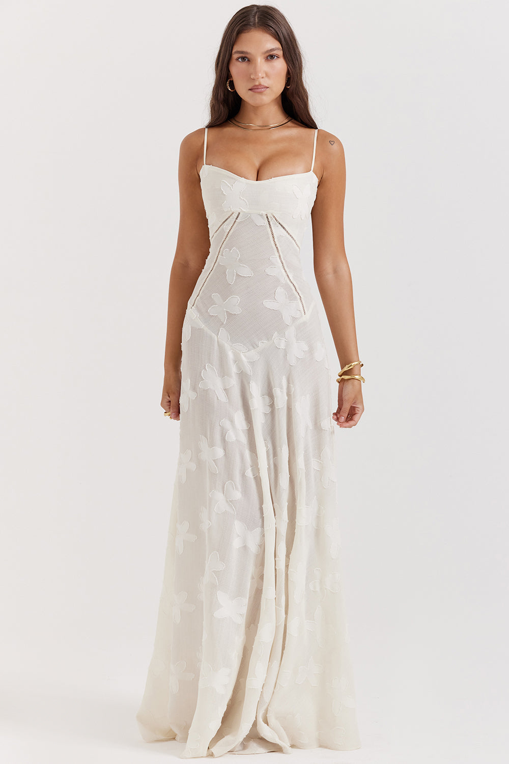 Vintage cream-colored maxi dress with lace back