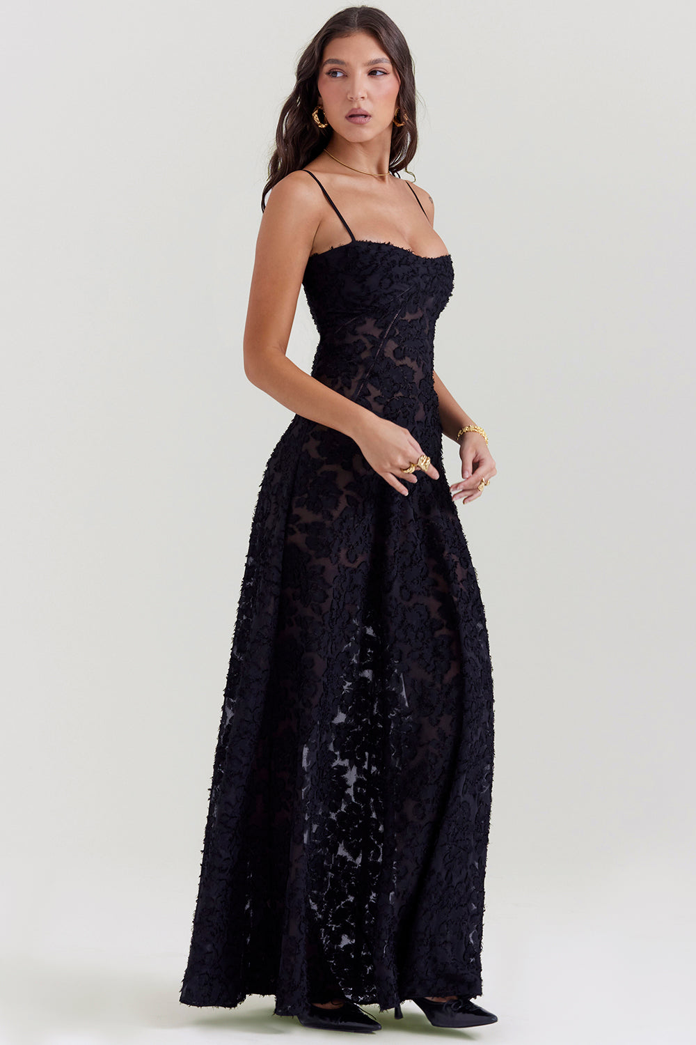 Maxi dress with floral lace on the back