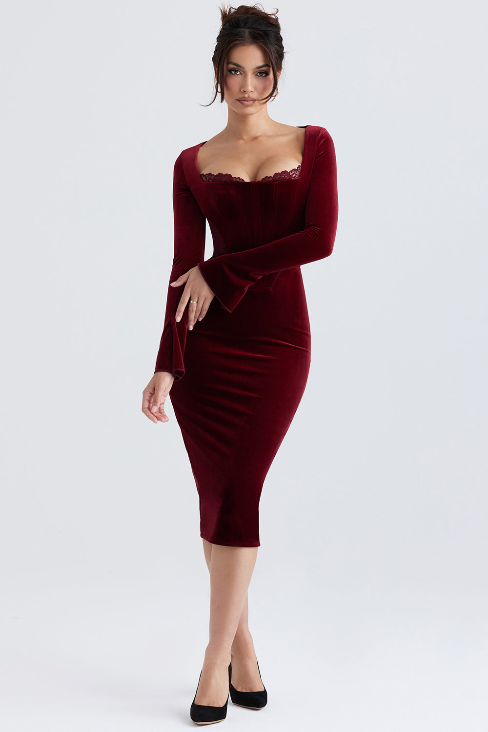 Wine velvet corset dress