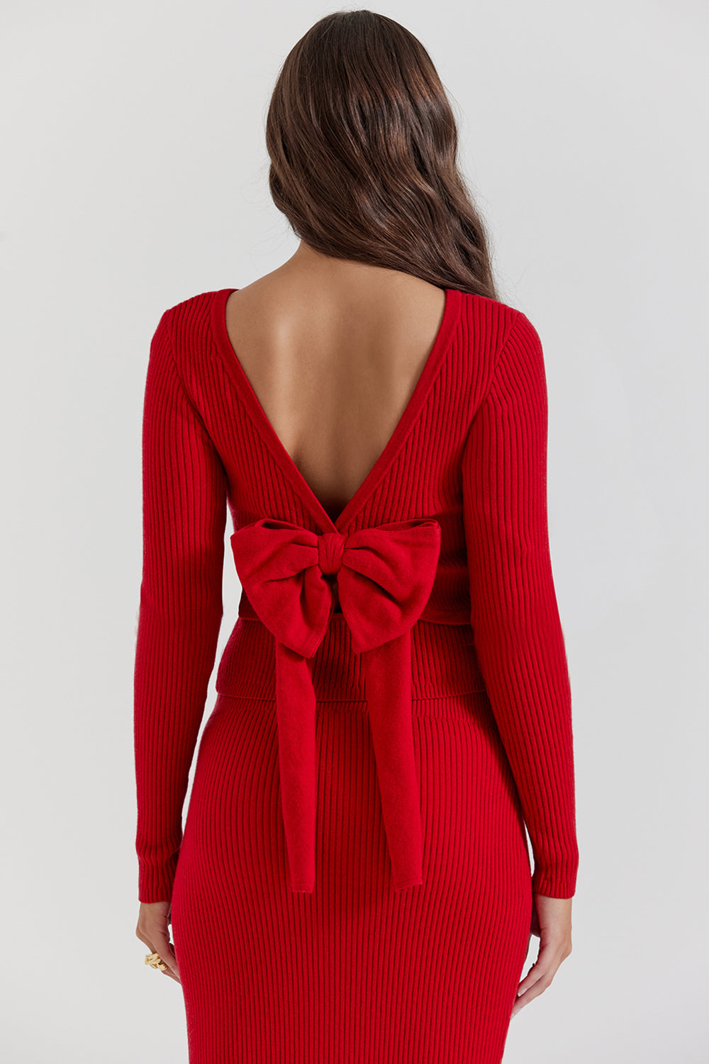 Scarlet red cashmere mix sweater with bow