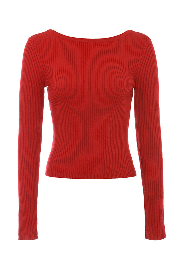 Scarlet red cashmere mix sweater with bow