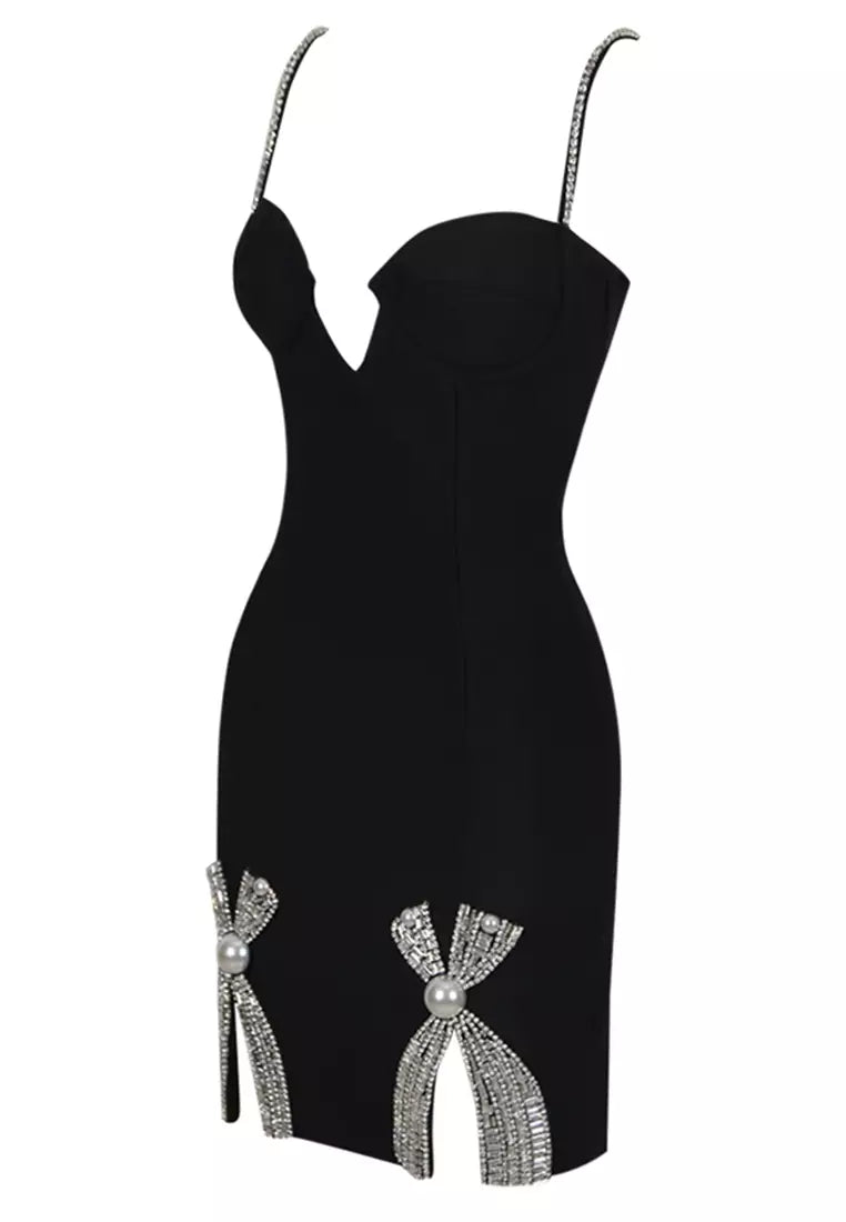 Cami dress with slit in the hem and rhinestone detail