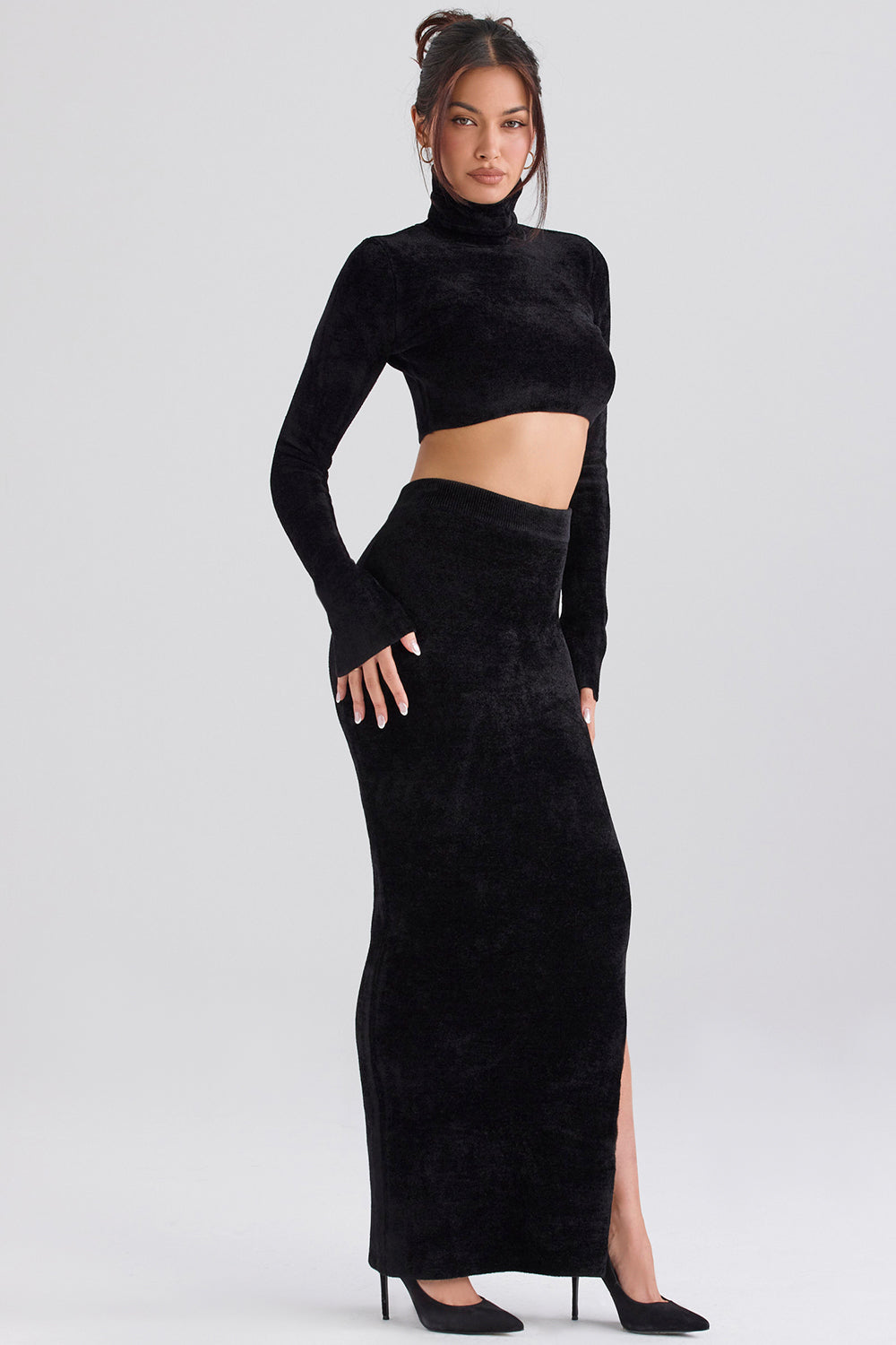 Chenille crop top with maxi skirt