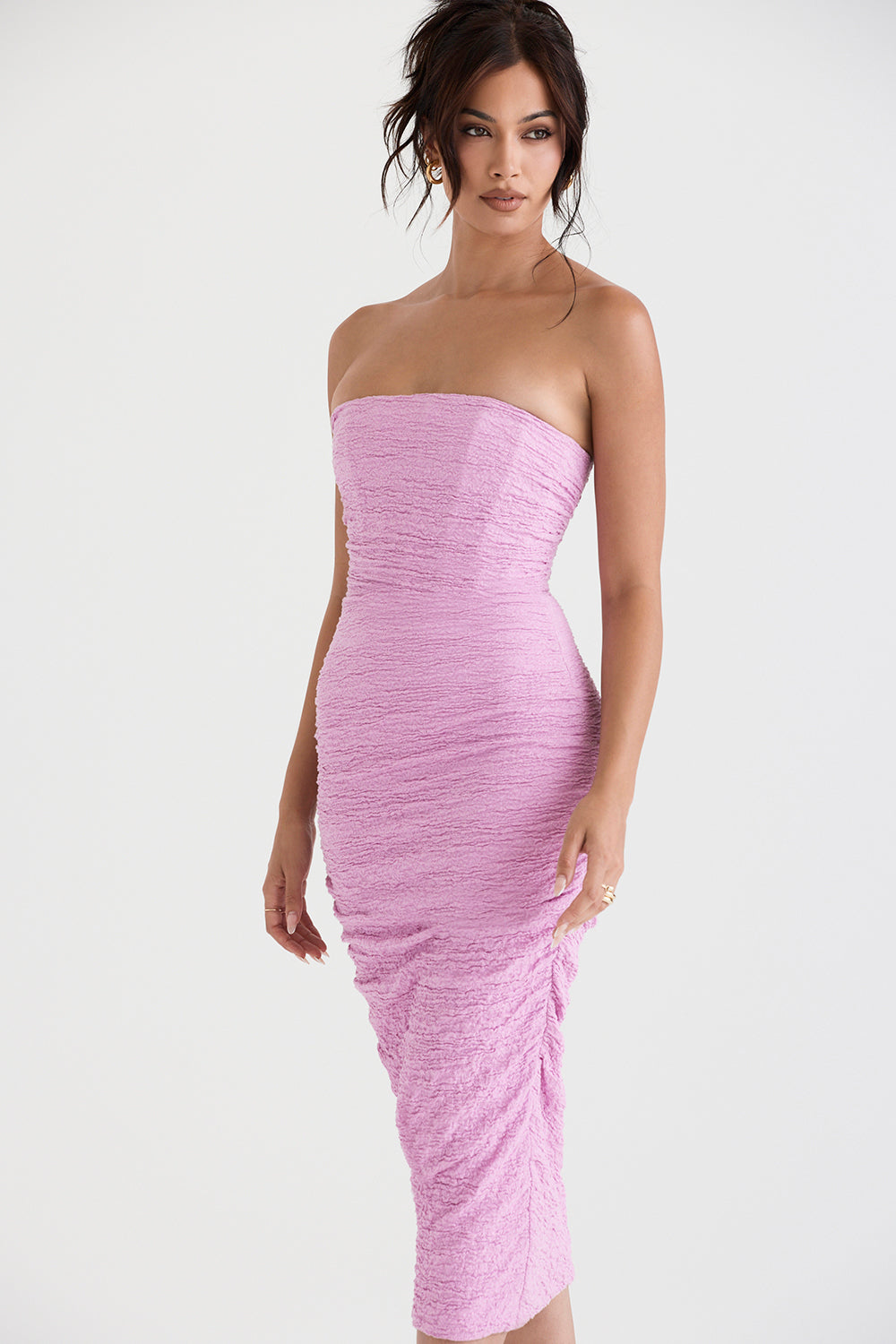 Pink strapless midi dress with corset