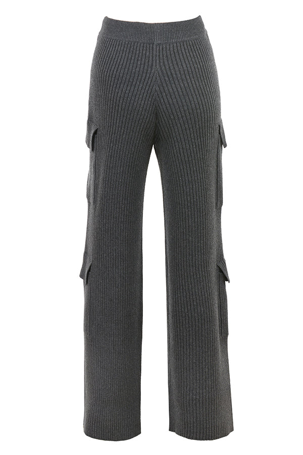 Dark gray bodysuit with anthracite ribbed cargo pants