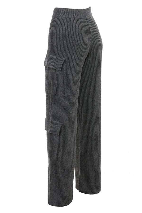 Dark gray bodysuit with anthracite ribbed cargo pants