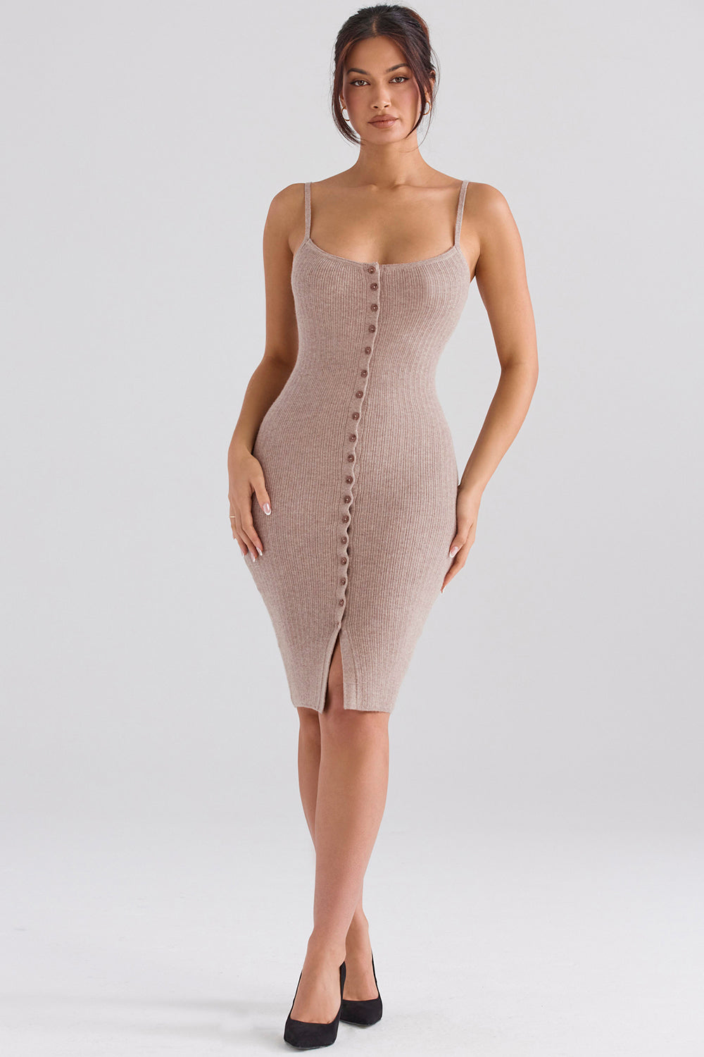 Beige cashmere knitted midi dress