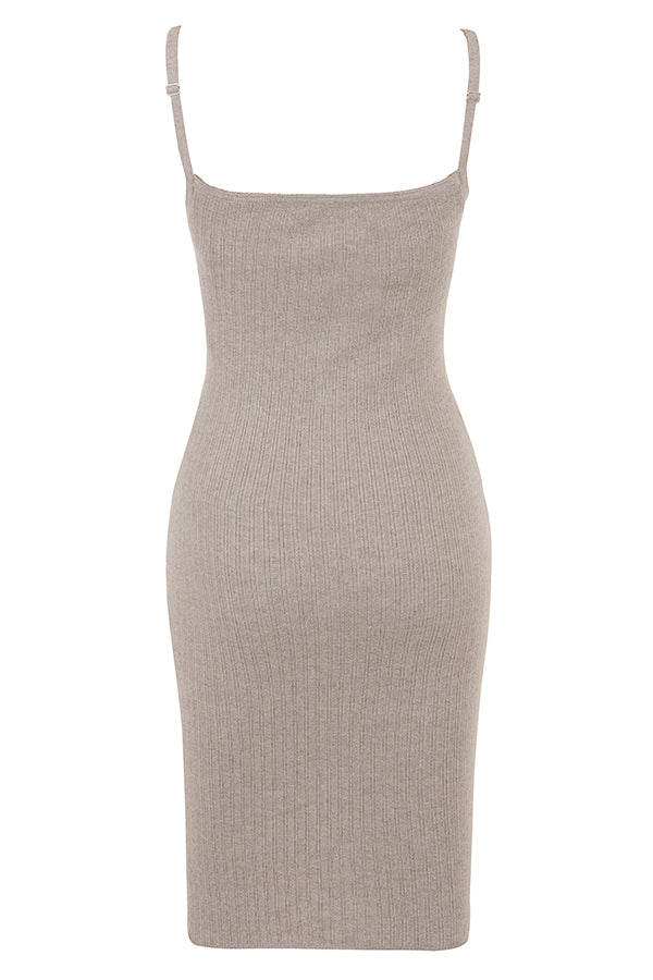 Beige cashmere knitted midi dress