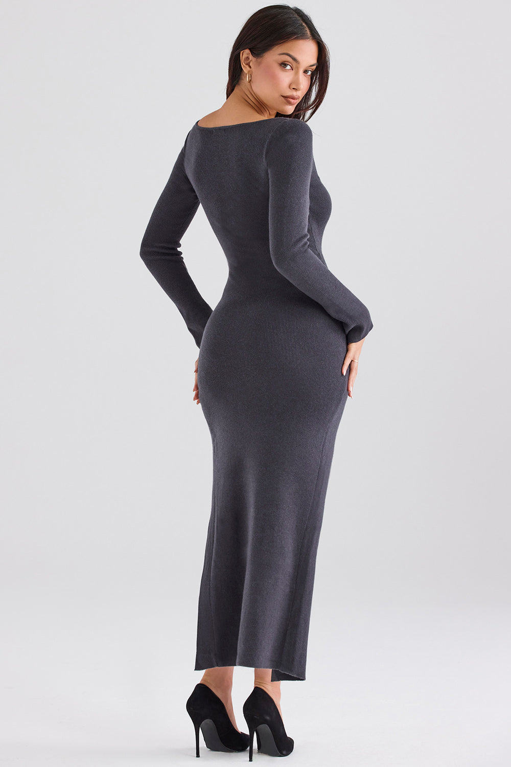 Anthracite cashmere knitted maxi dress