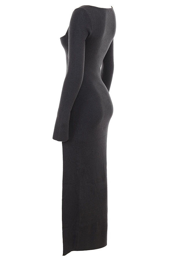 Anthracite cashmere knitted maxi dress