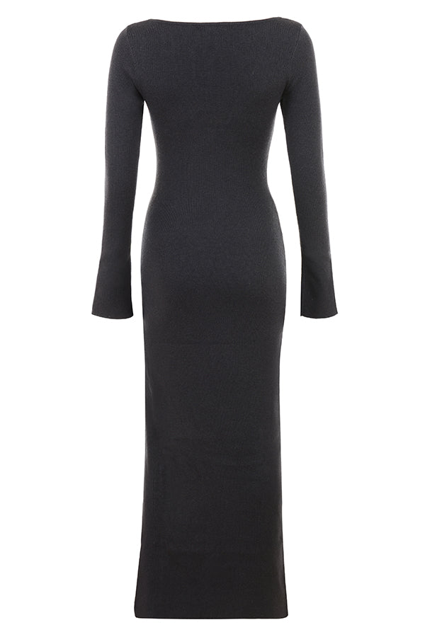 Anthracite cashmere knitted maxi dress