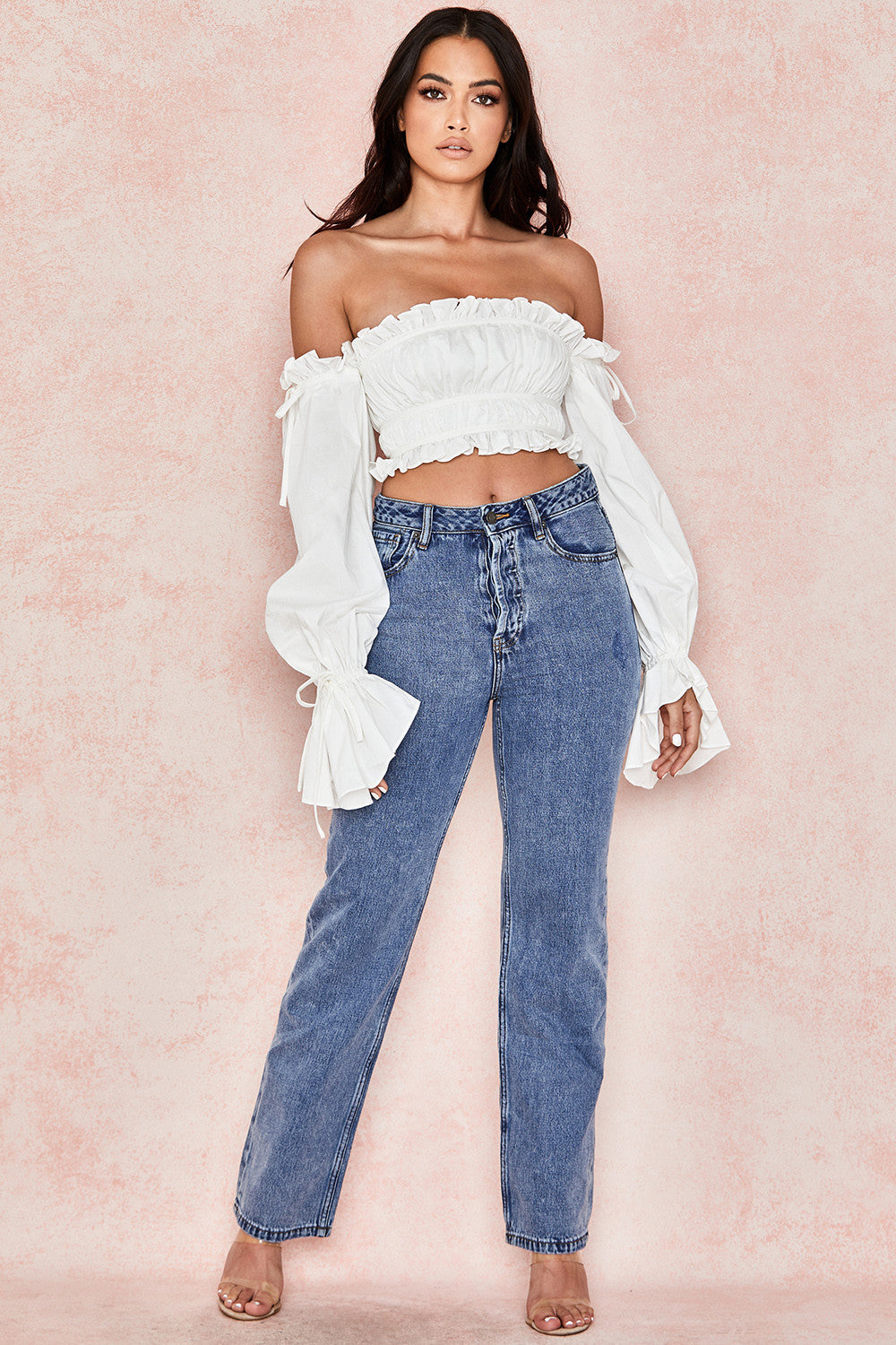 White off shoulder top with ruffles