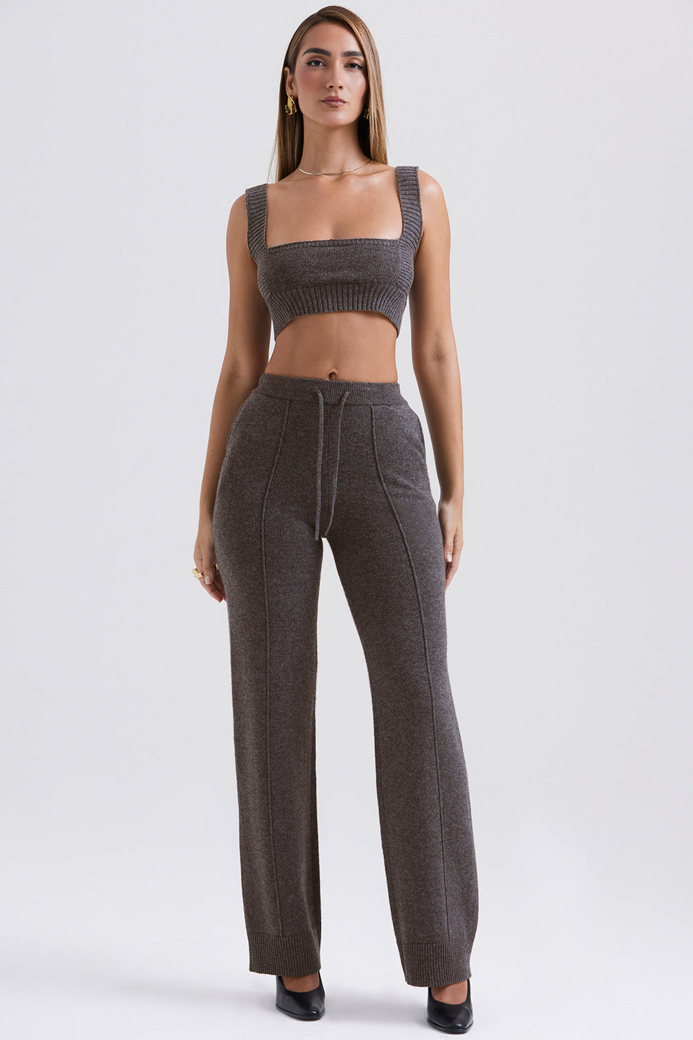 Anthracite colored cashmere mix bralette with pants