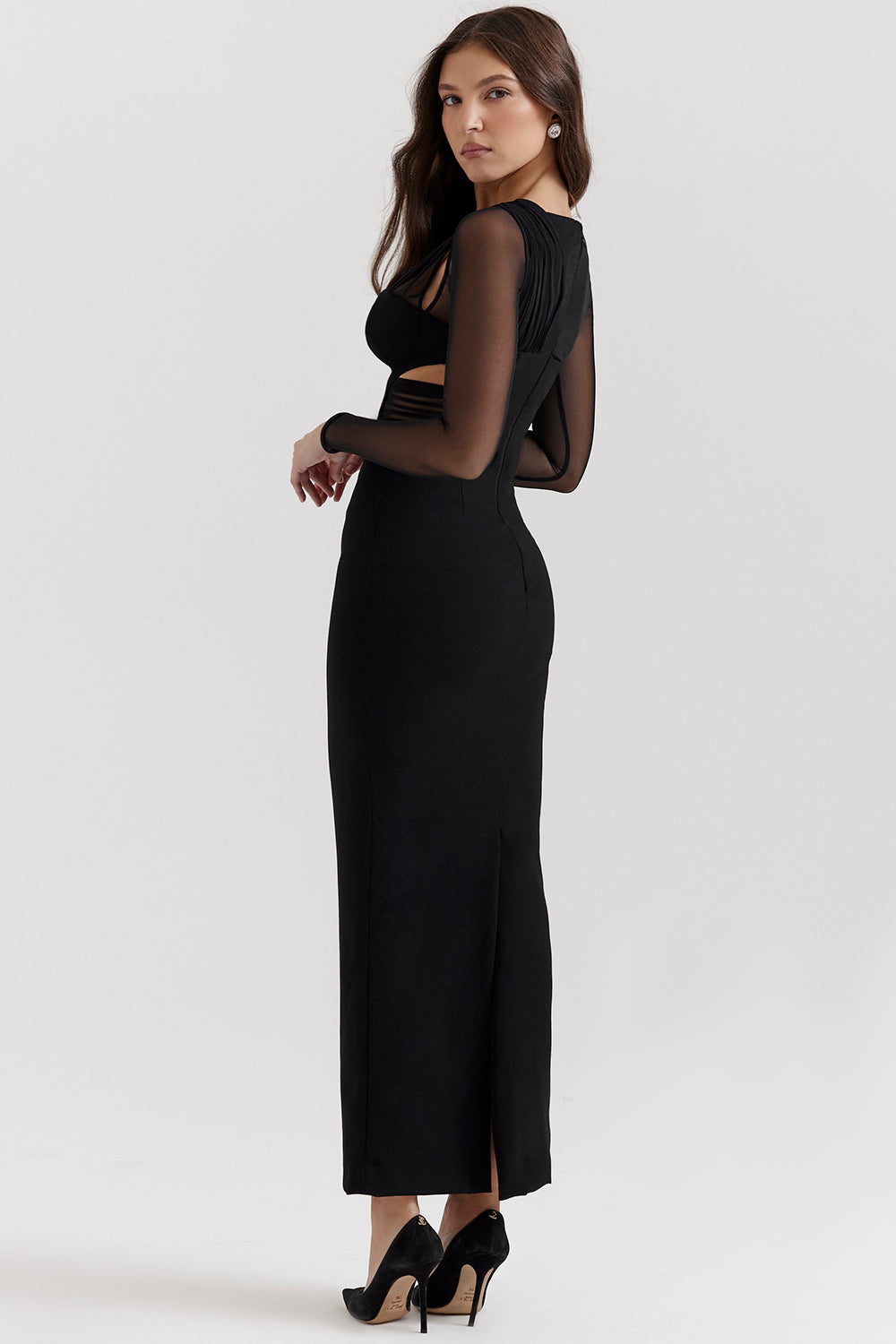 Black maxi dress with deep cut